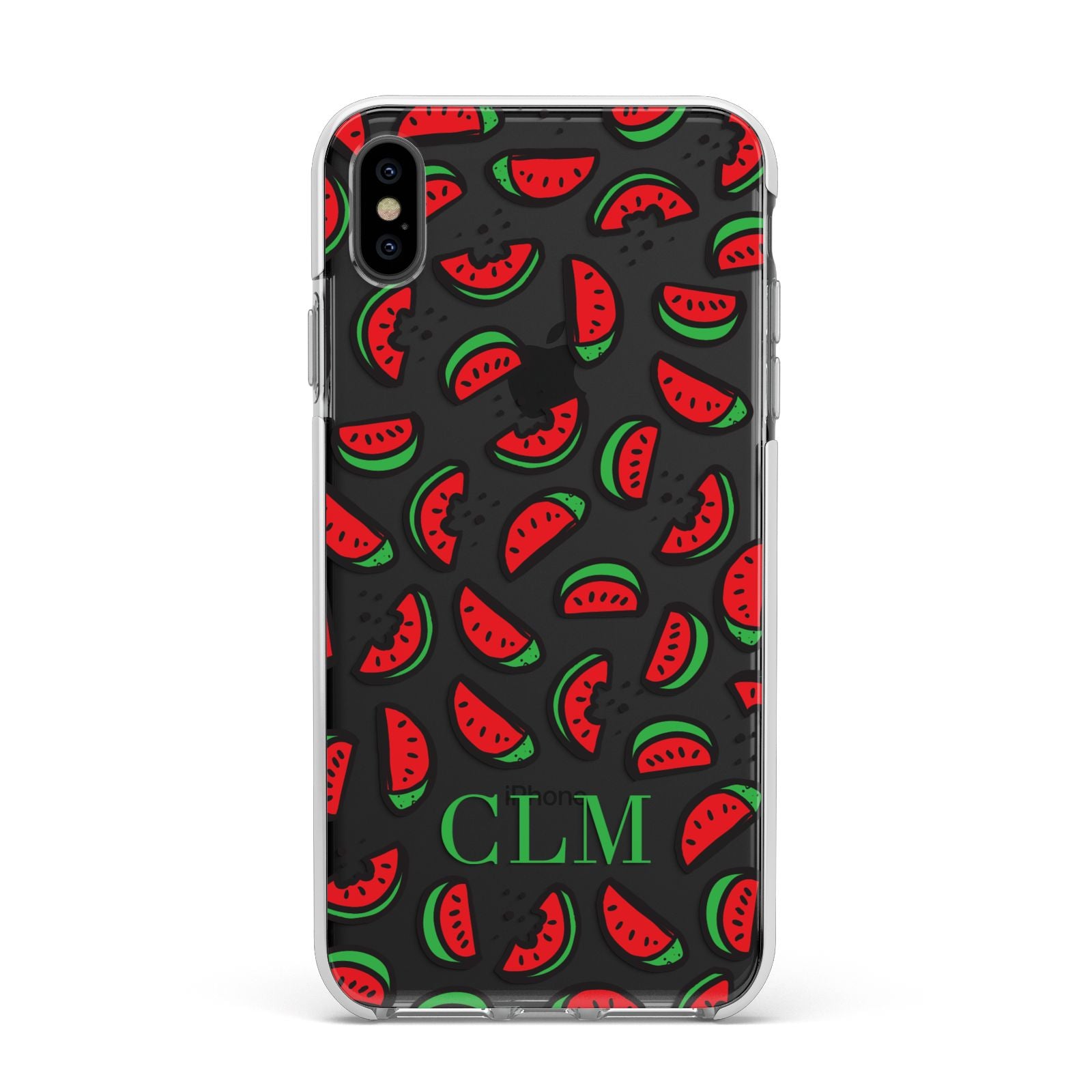 Personalised Watermelon Initials Apple iPhone Xs Max Impact Case White Edge on Black Phone