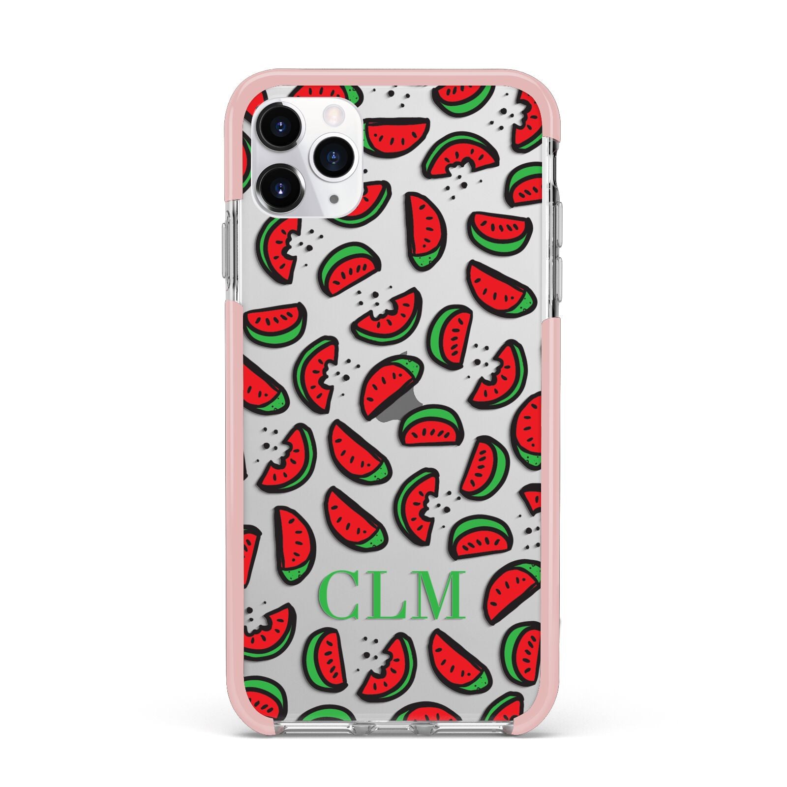 Personalised Watermelon Initials iPhone 11 Pro Max Impact Pink Edge Case