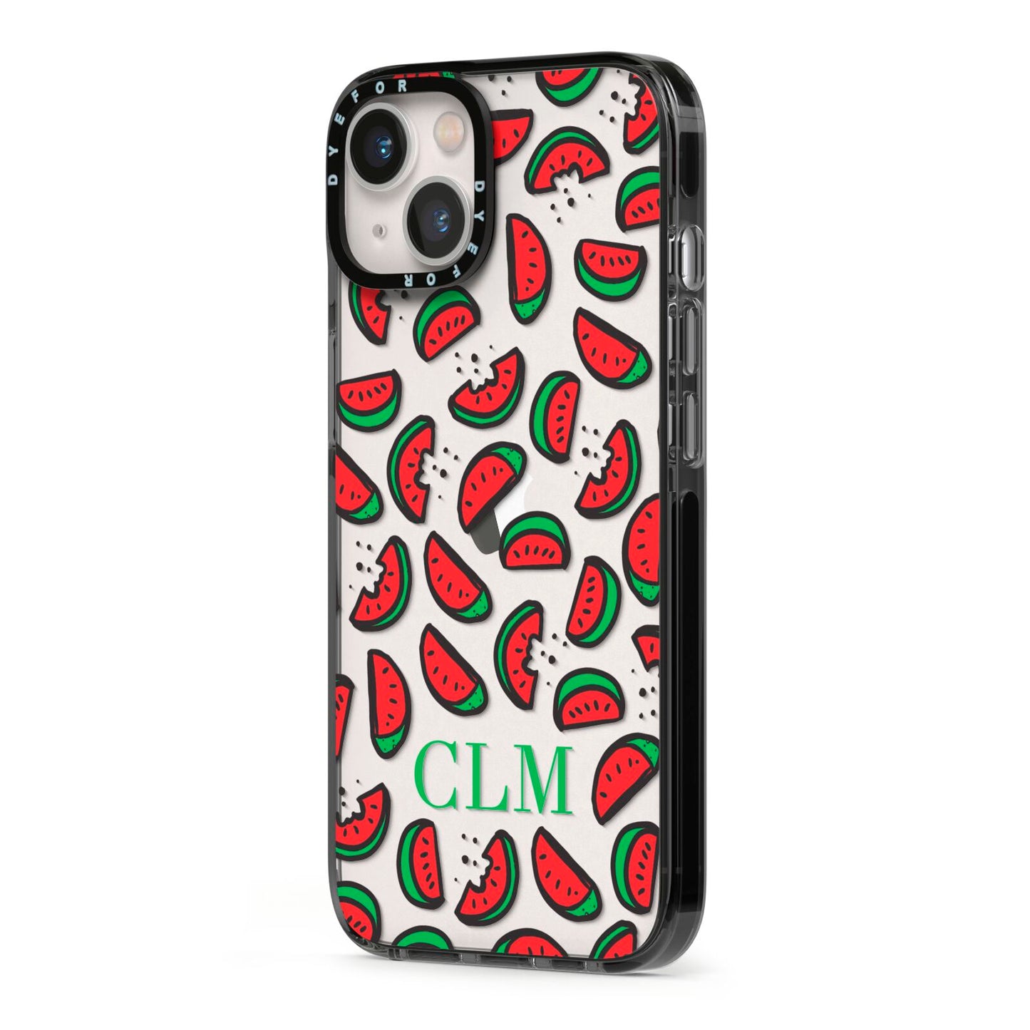 Personalised Watermelon Initials iPhone 13 Black Impact Case Side Angle on Silver phone