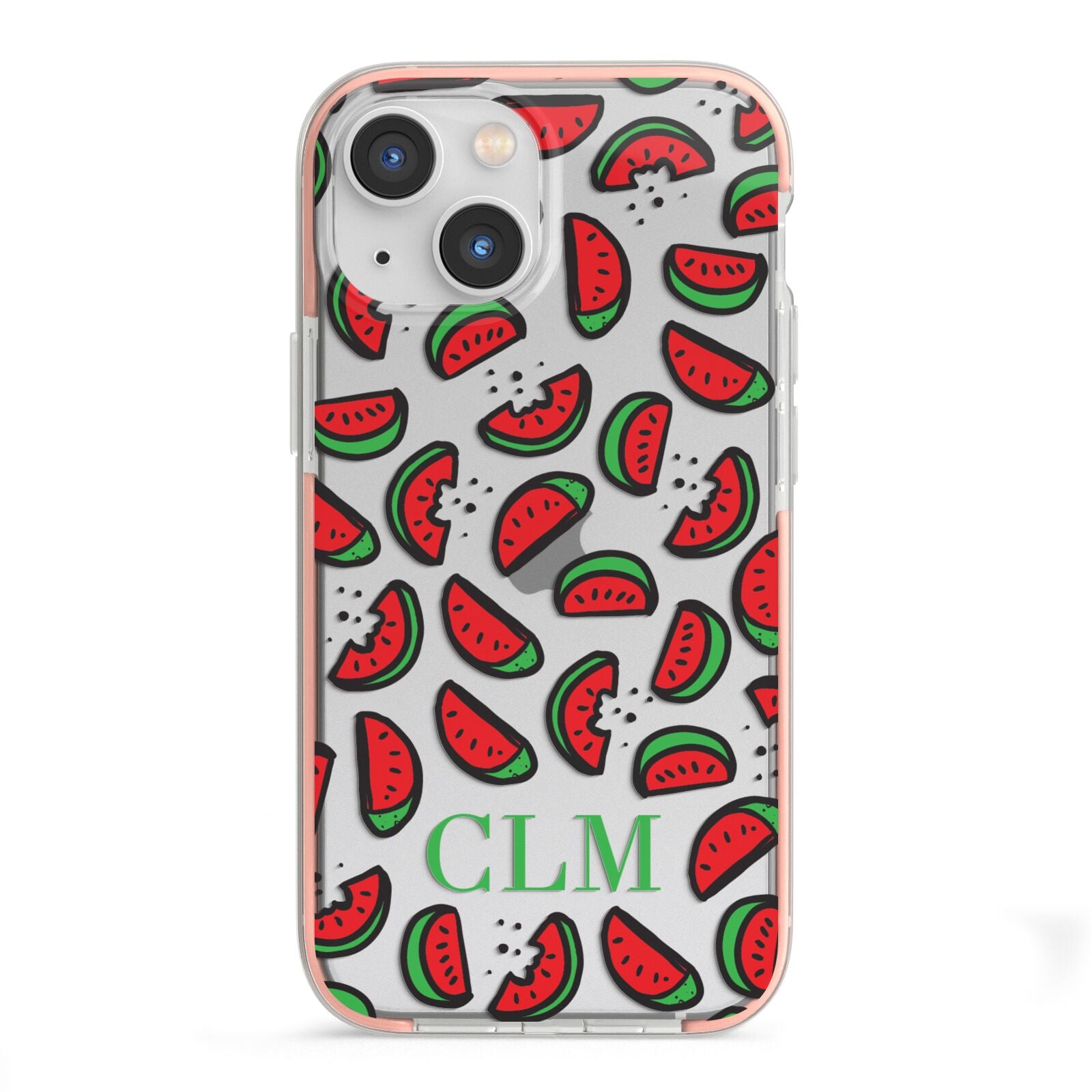 Personalised Watermelon Initials iPhone 13 Mini TPU Impact Case with Pink Edges