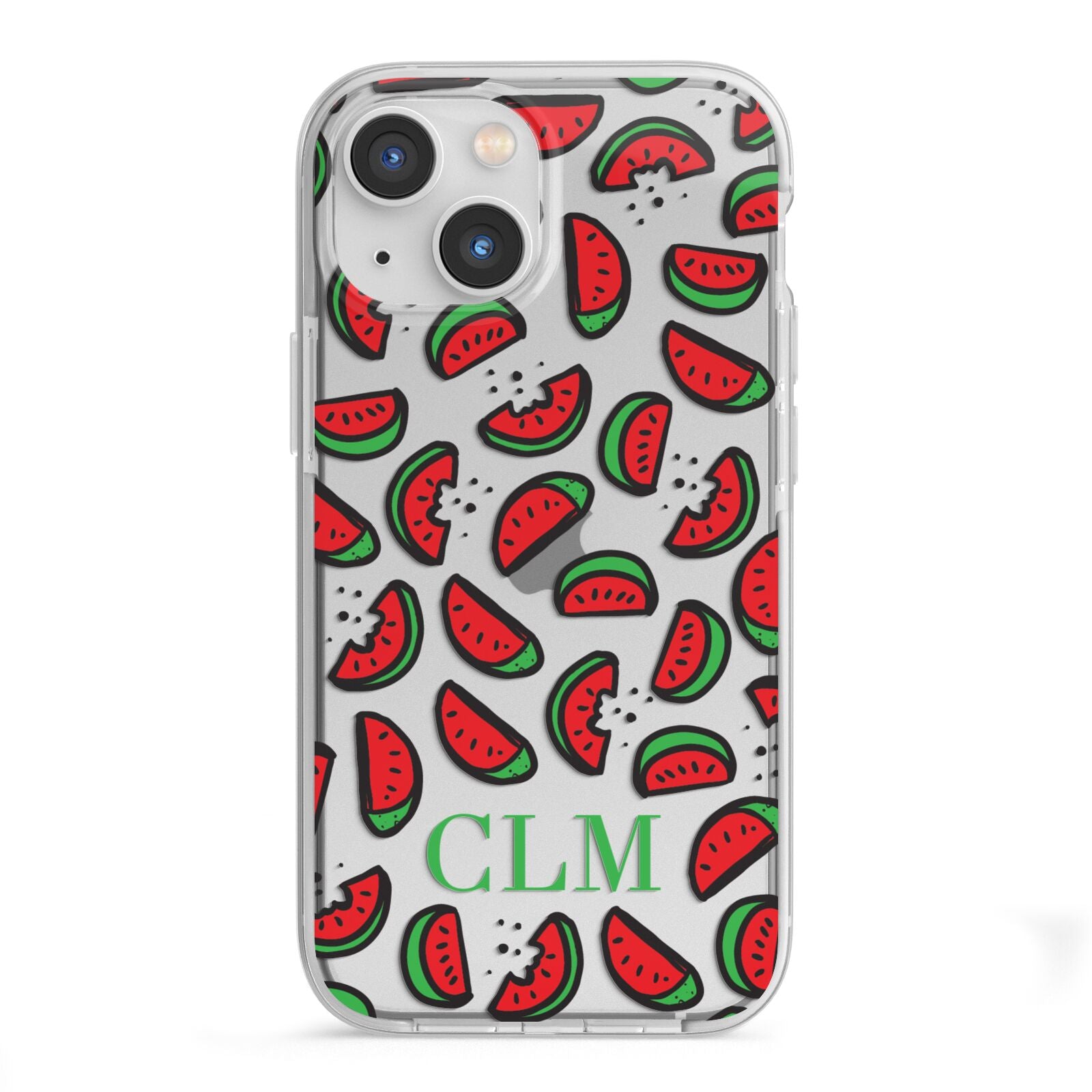 Personalised Watermelon Initials iPhone 13 Mini TPU Impact Case with White Edges