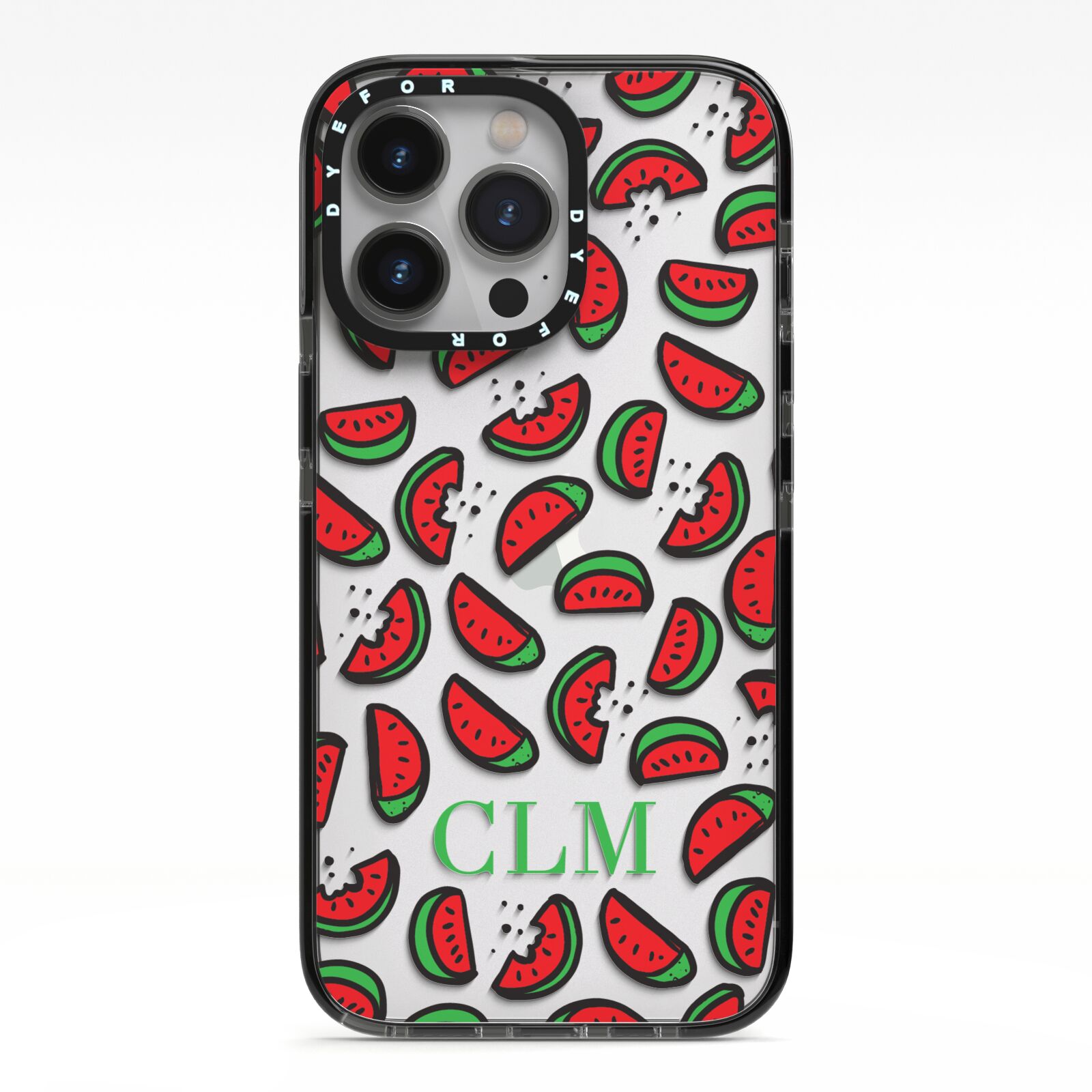 Personalised Watermelon Initials iPhone 13 Pro Black Impact Case on Silver phone