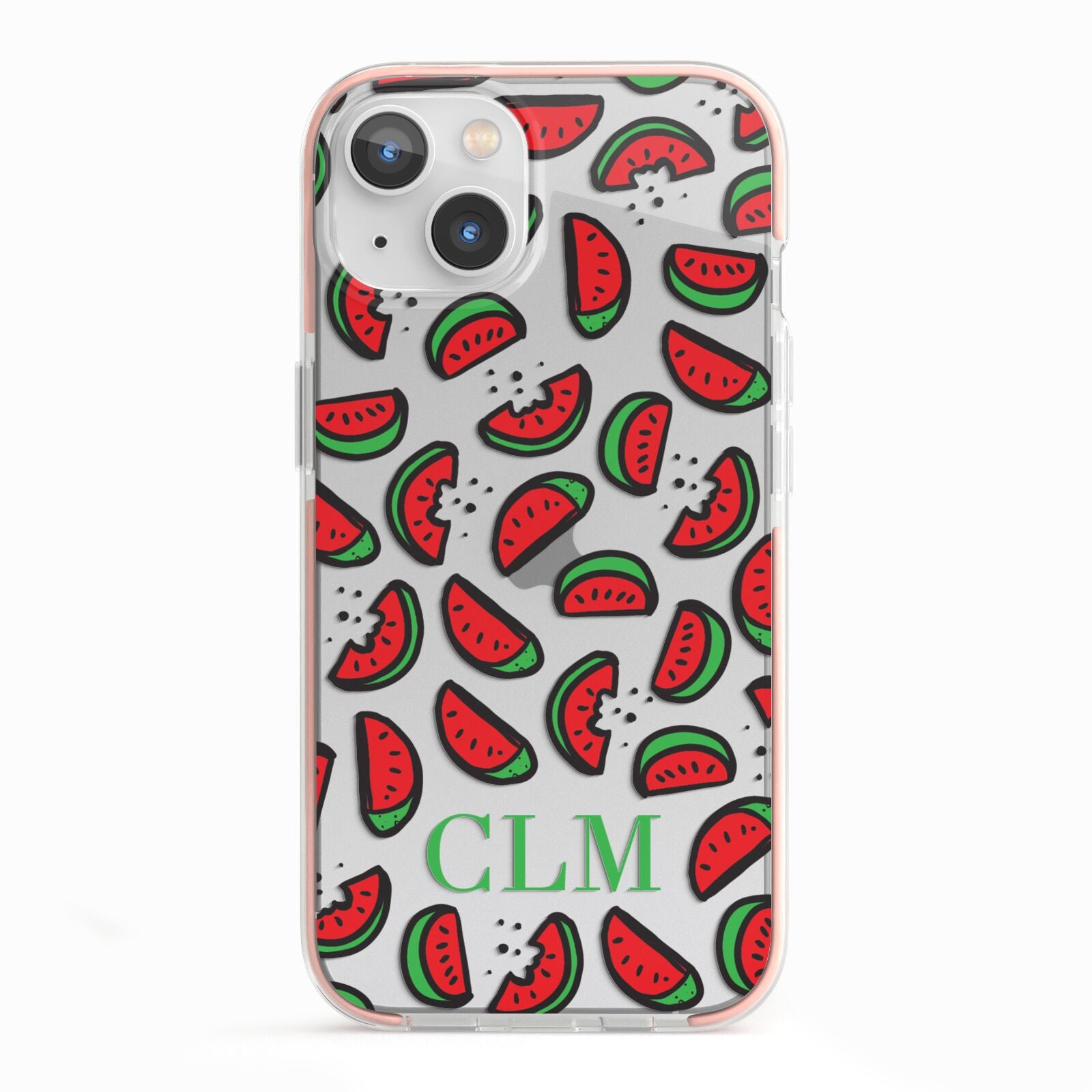 Personalised Watermelon Initials iPhone 13 TPU Impact Case with Pink Edges