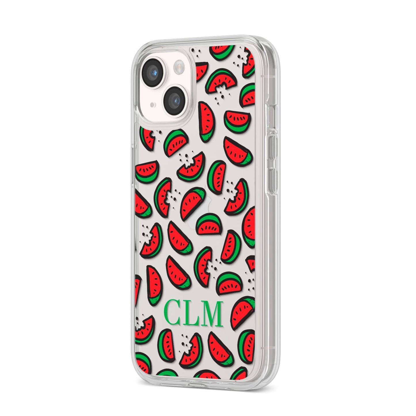 Personalised Watermelon Initials iPhone 14 Clear Tough Case Starlight Angled Image