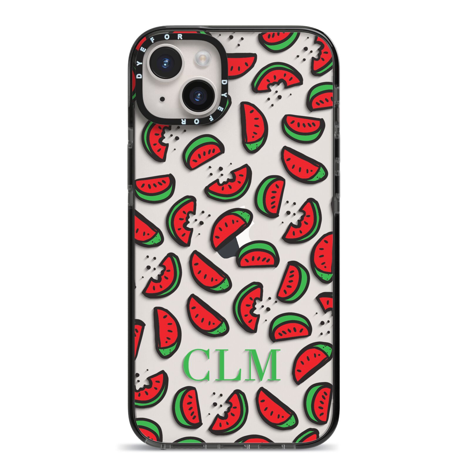Personalised Watermelon Initials iPhone 14 Plus Black Impact Case on Silver phone