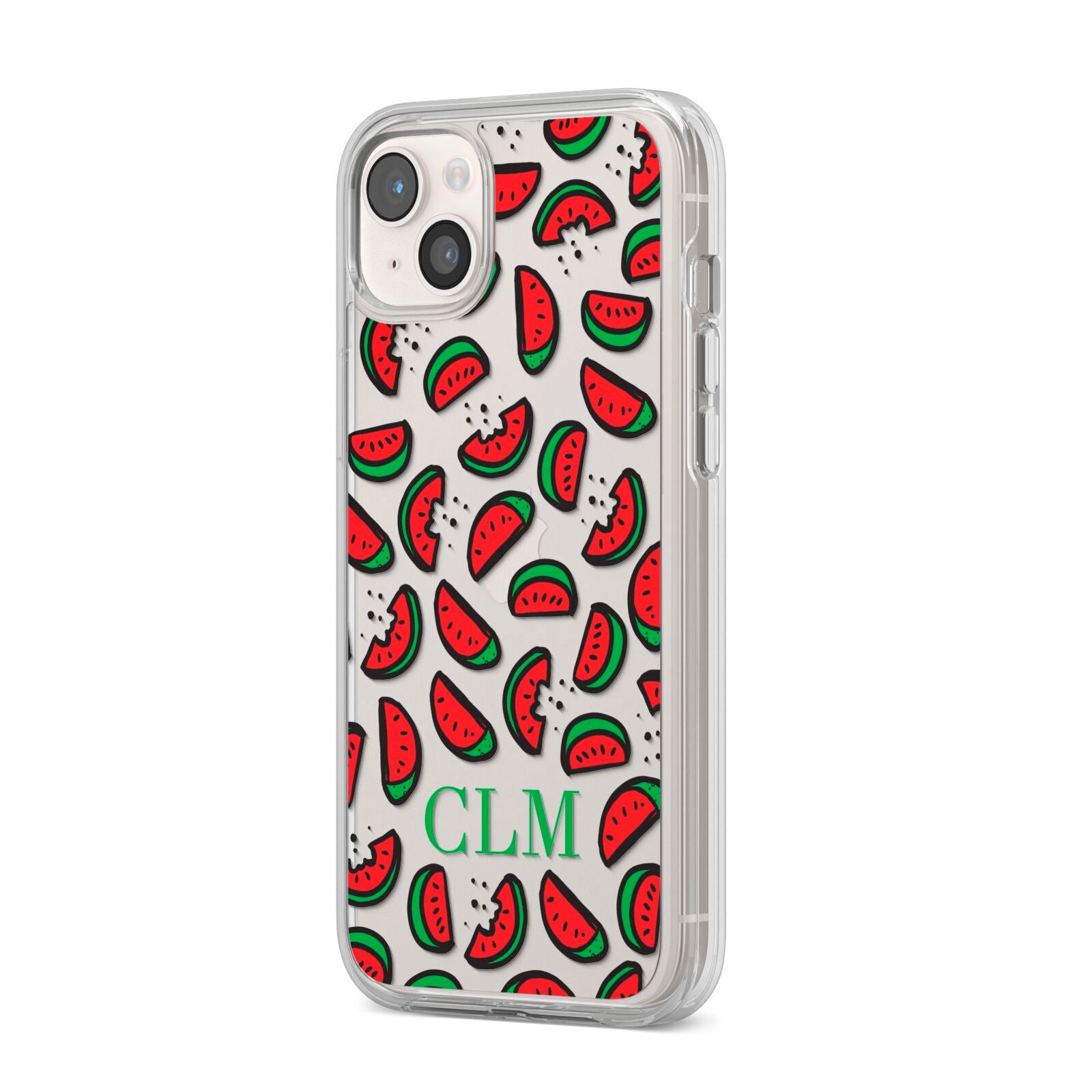 Personalised Watermelon Initials iPhone 14 Plus Clear Tough Case Starlight Angled Image