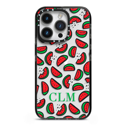 Personalised Watermelon Initials iPhone 14 Pro Black Impact Case on Silver phone