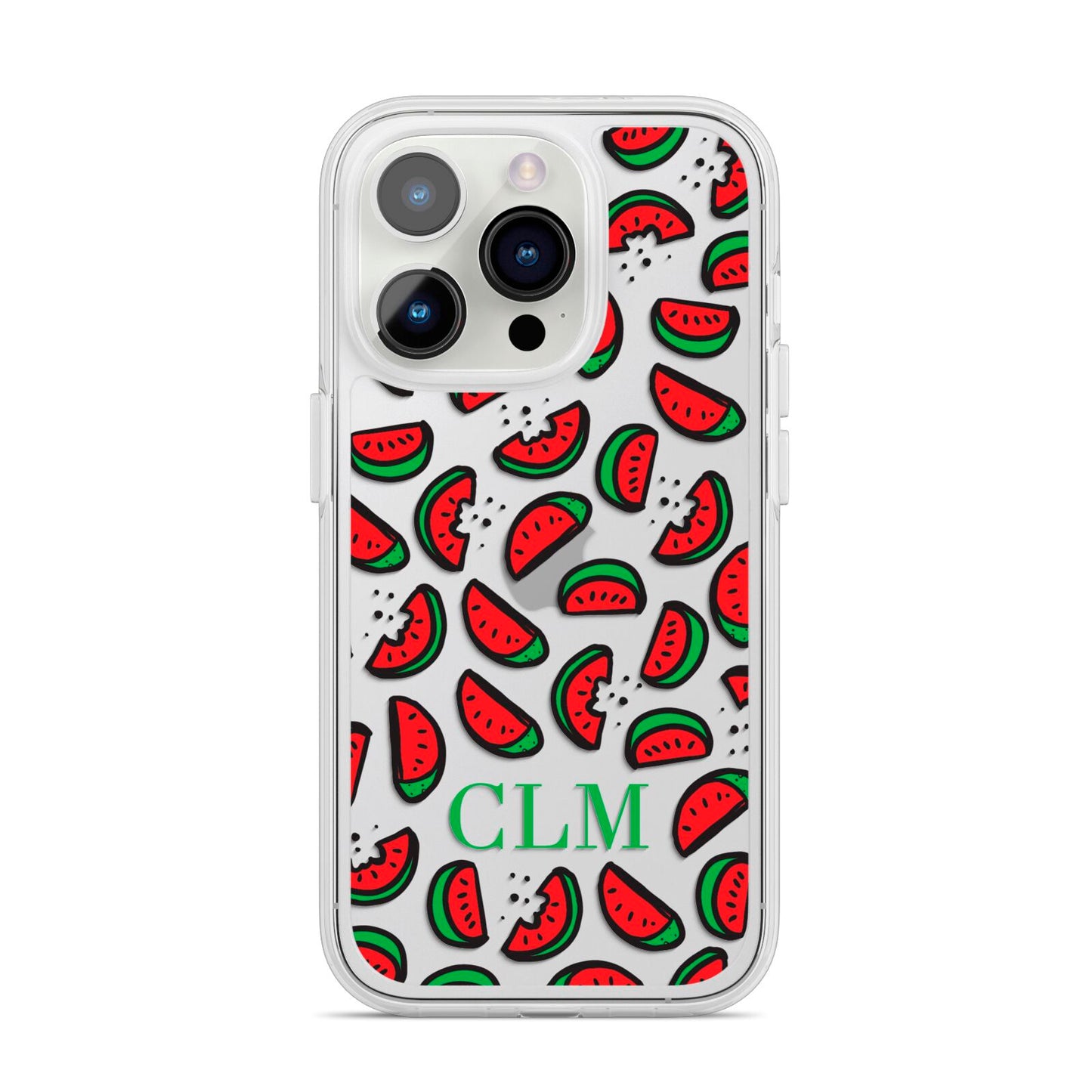 Personalised Watermelon Initials iPhone 14 Pro Clear Tough Case Silver