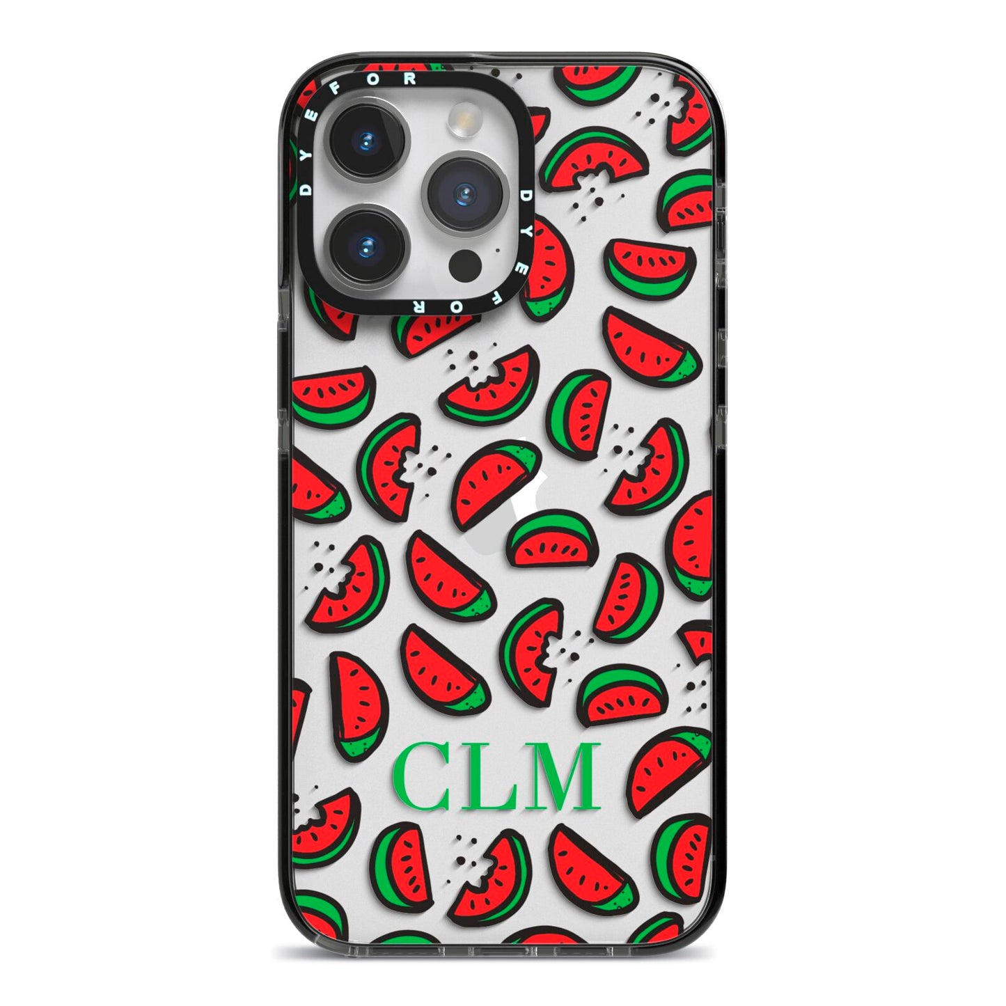 Personalised Watermelon Initials iPhone 14 Pro Max Black Impact Case on Silver phone
