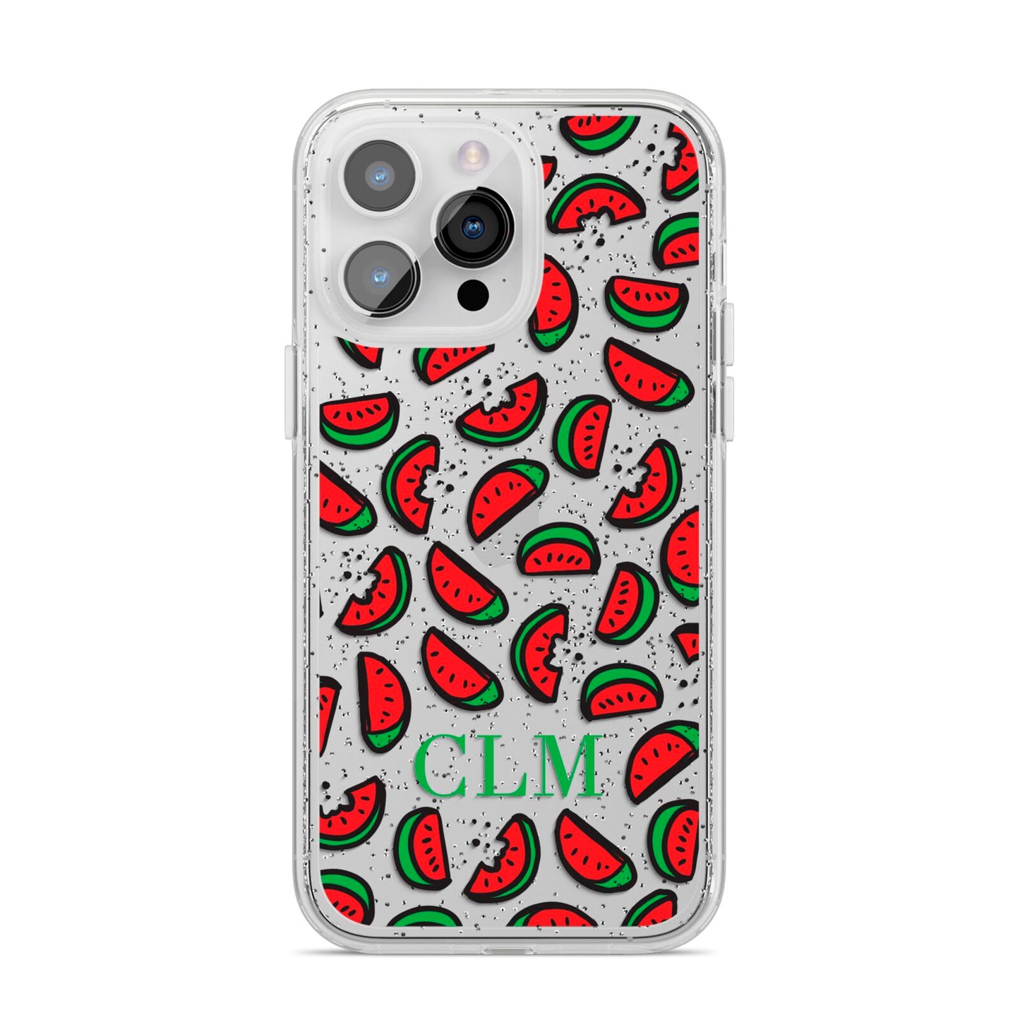 Personalised Watermelon Initials iPhone 14 Pro Max Glitter Tough Case Silver
