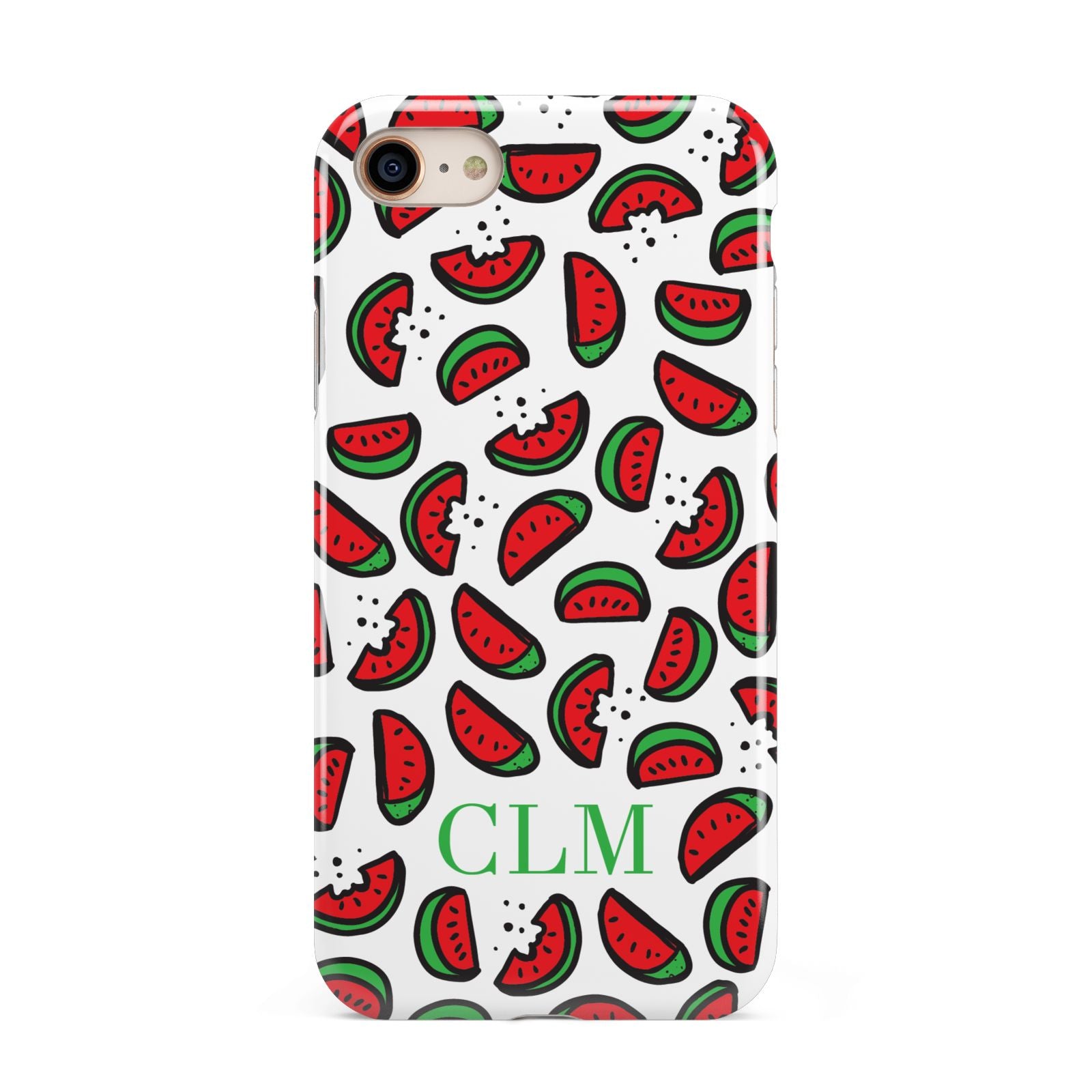 Personalised Watermelon Initials iPhone 8 3D Tough Case on Gold Phone