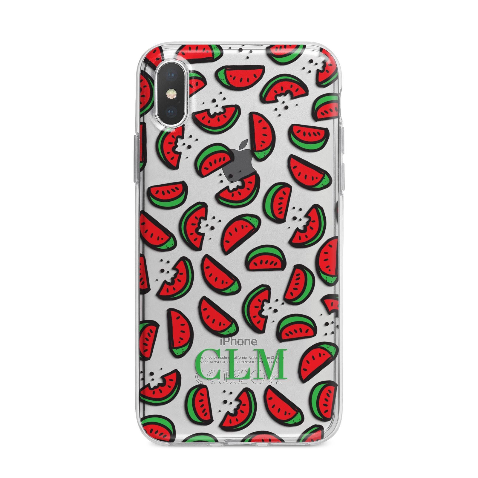 Personalised Watermelon Initials iPhone X Bumper Case on Silver iPhone Alternative Image 1
