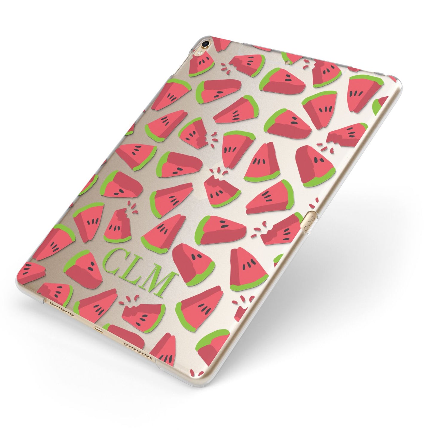 Personalised Watermelon Monogram Apple iPad Case on Gold iPad Side View