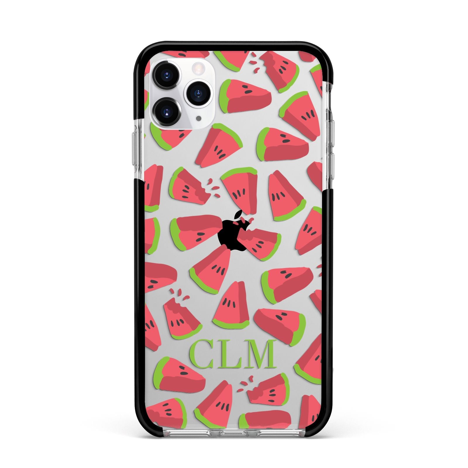 Personalised Watermelon Monogram Apple iPhone 11 Pro Max in Silver with Black Impact Case