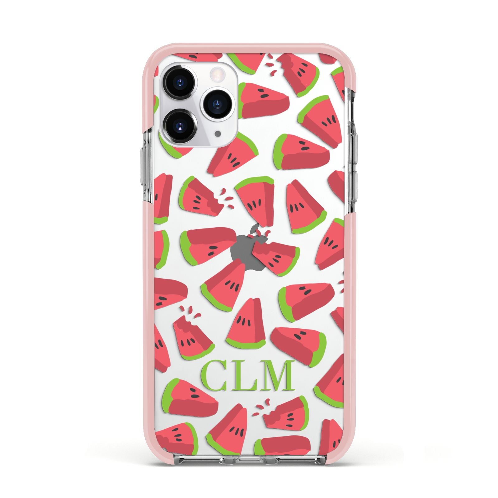 Personalised Watermelon Monogram Apple iPhone 11 Pro in Silver with Pink Impact Case
