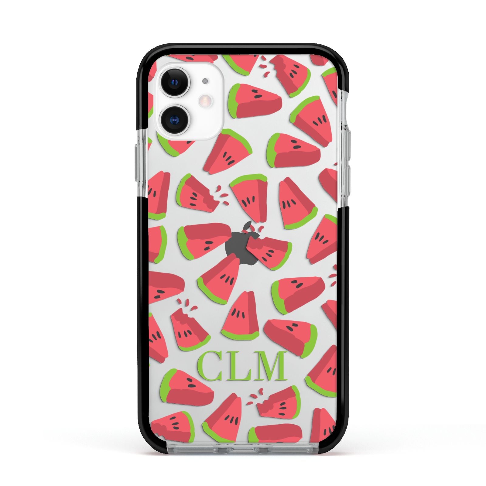 Personalised Watermelon Monogram Apple iPhone 11 in White with Black Impact Case