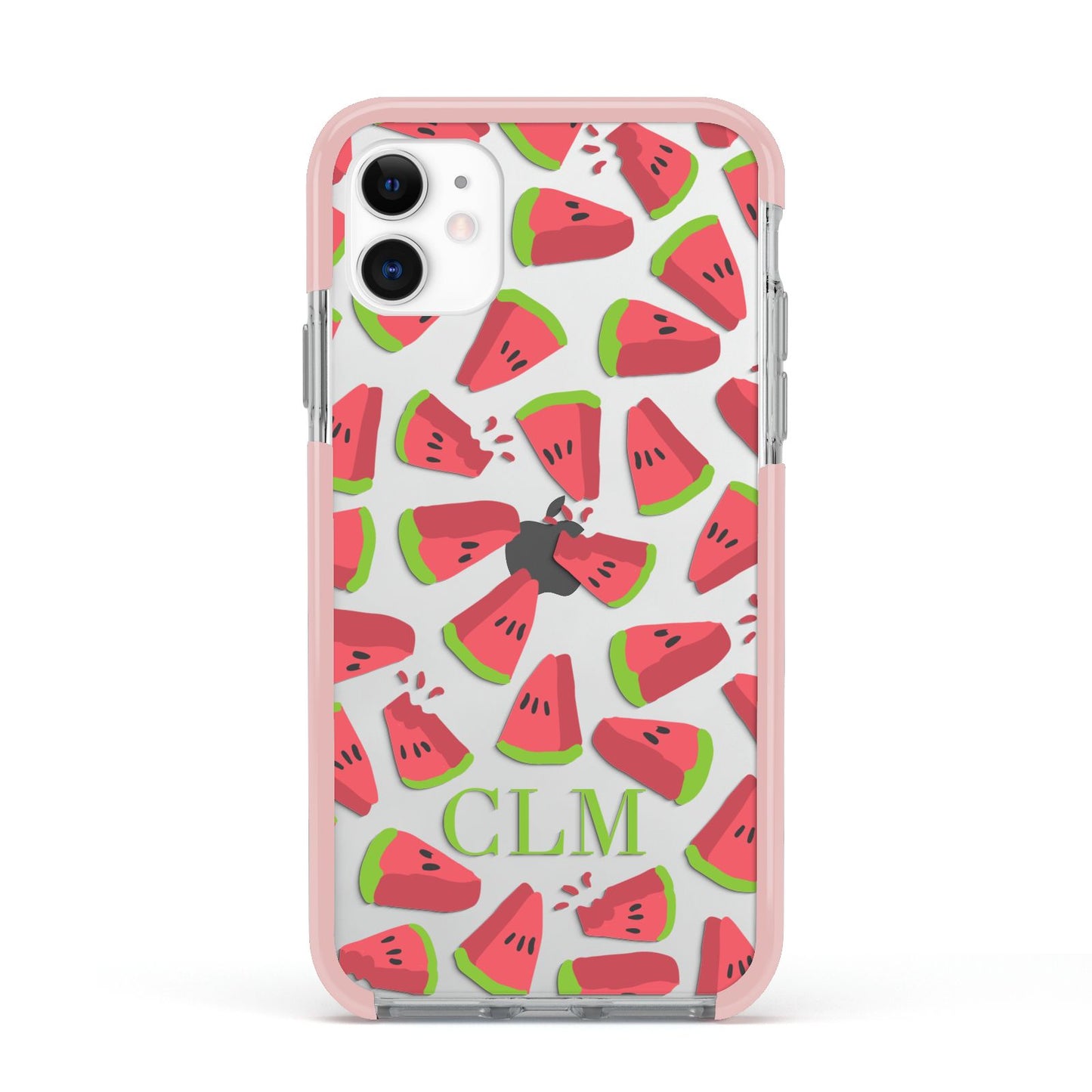 Personalised Watermelon Monogram Apple iPhone 11 in White with Pink Impact Case
