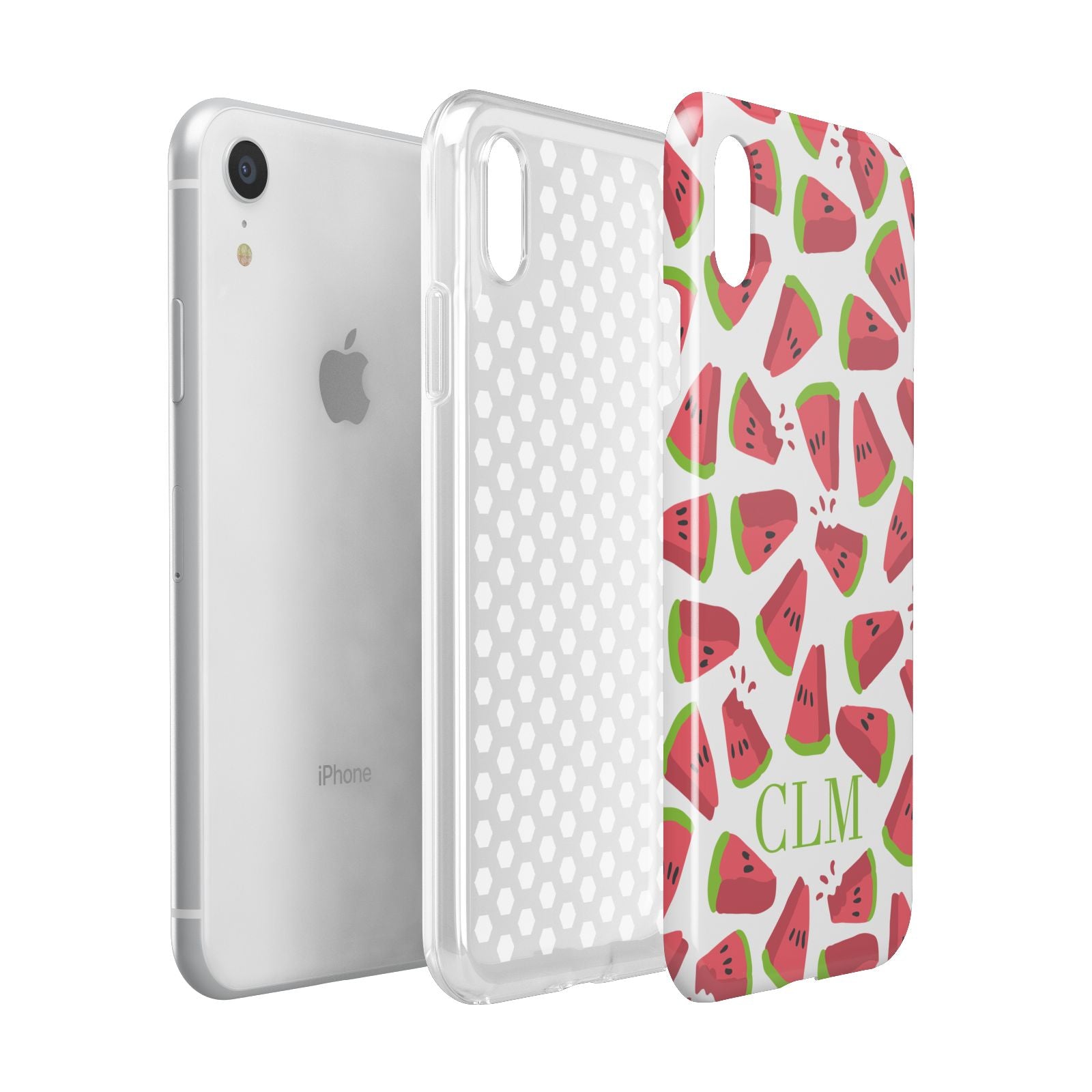 Personalised Watermelon Monogram Apple iPhone XR White 3D Tough Case Expanded view