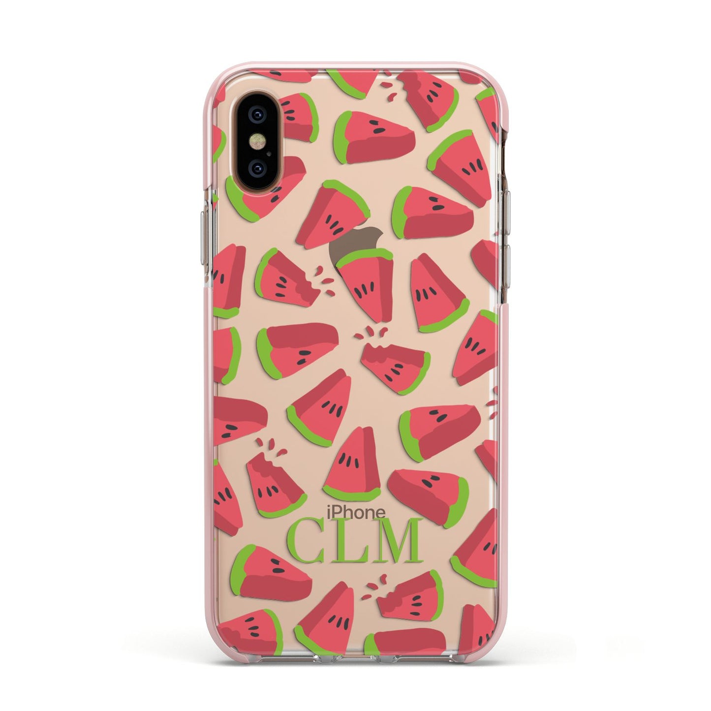 Personalised Watermelon Monogram Apple iPhone Xs Impact Case Pink Edge on Gold Phone