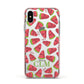 Personalised Watermelon Monogram Apple iPhone Xs Impact Case Pink Edge on Silver Phone