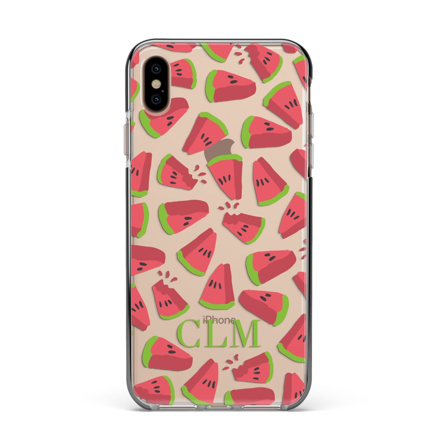 Personalised Watermelon Monogram Apple iPhone Xs Max Impact Case Black Edge on Gold Phone