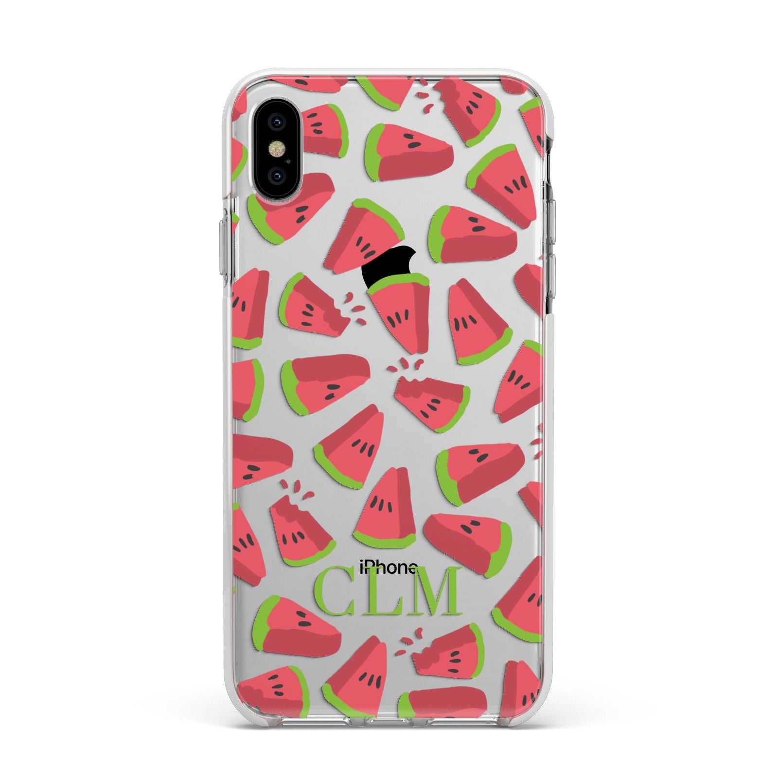 Personalised Watermelon Monogram Apple iPhone Xs Max Impact Case White Edge on Silver Phone