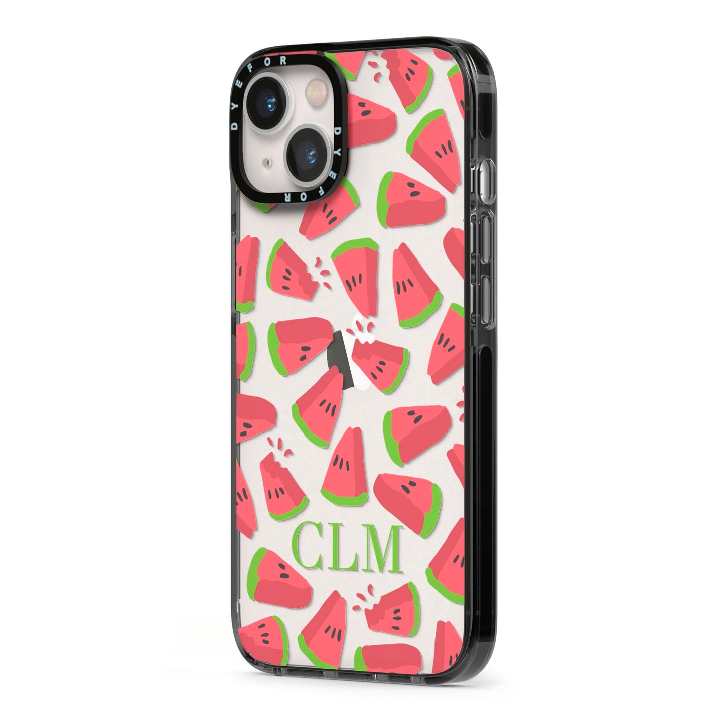 Personalised Watermelon Monogram iPhone 13 Black Impact Case Side Angle on Silver phone