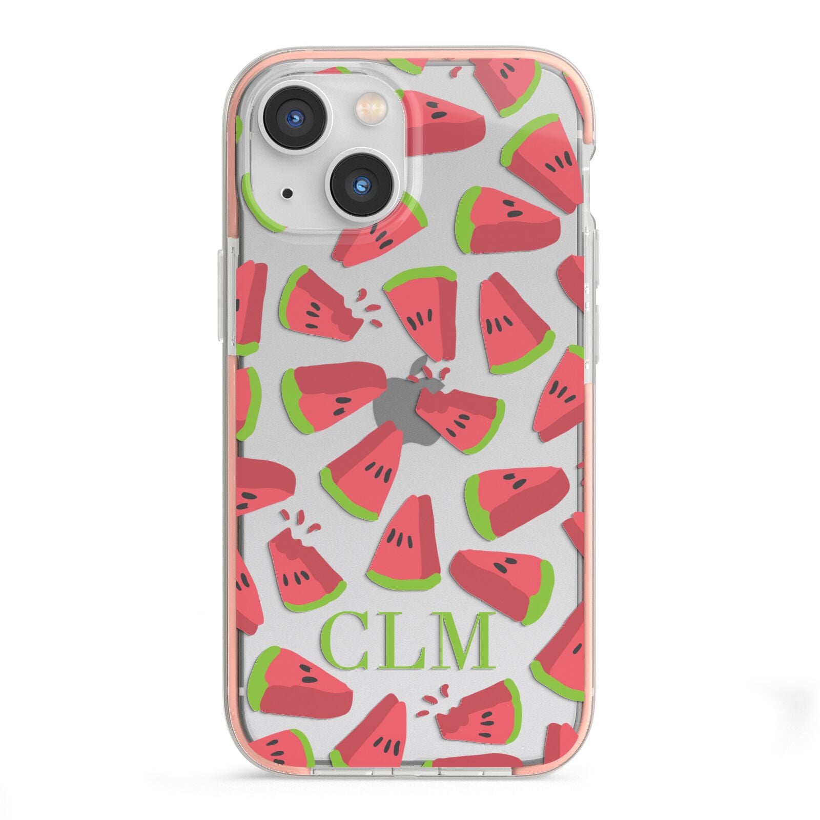 Personalised Watermelon Monogram iPhone 13 Mini TPU Impact Case with Pink Edges