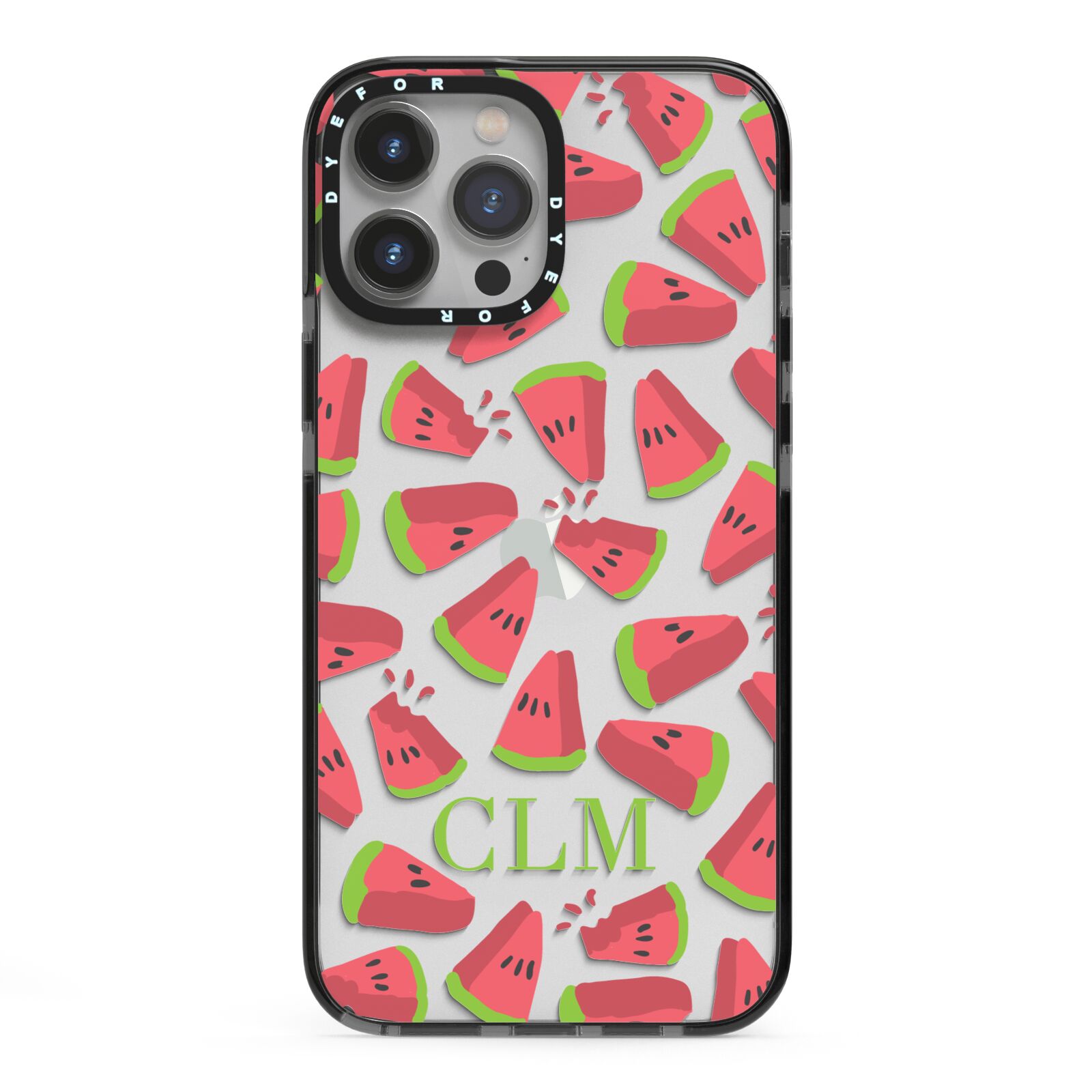 Personalised Watermelon Monogram iPhone 13 Pro Max Black Impact Case on Silver phone