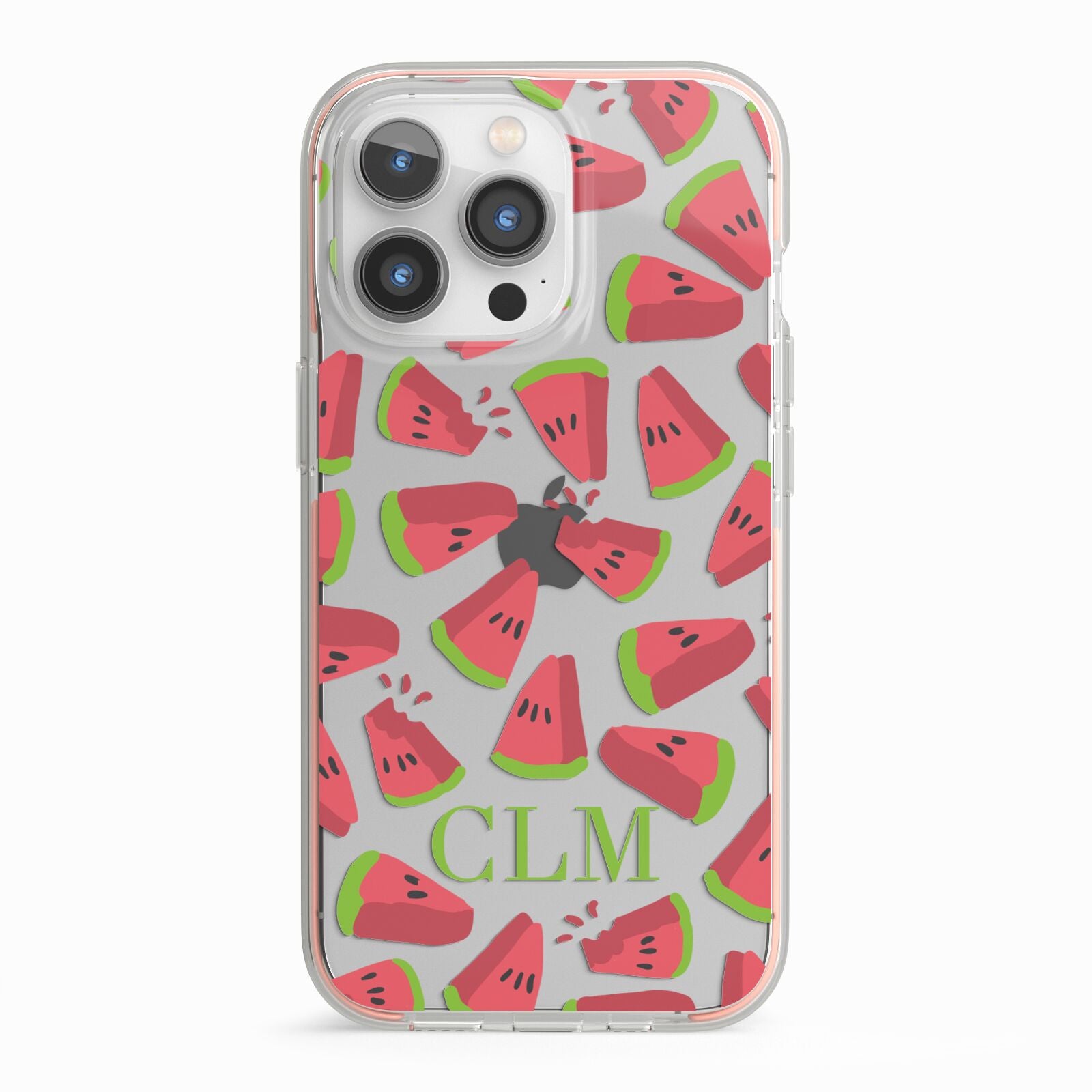 Personalised Watermelon Monogram iPhone 13 Pro TPU Impact Case with Pink Edges