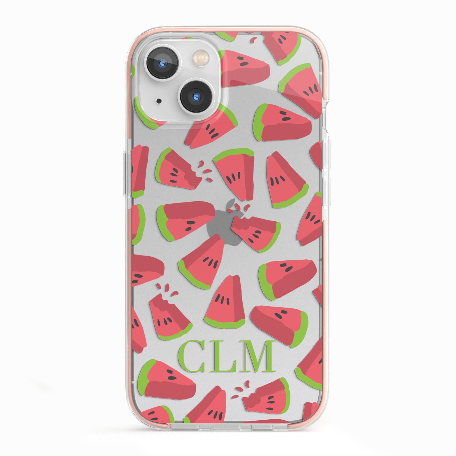 Personalised Watermelon Monogram iPhone 13 TPU Impact Case with Pink Edges