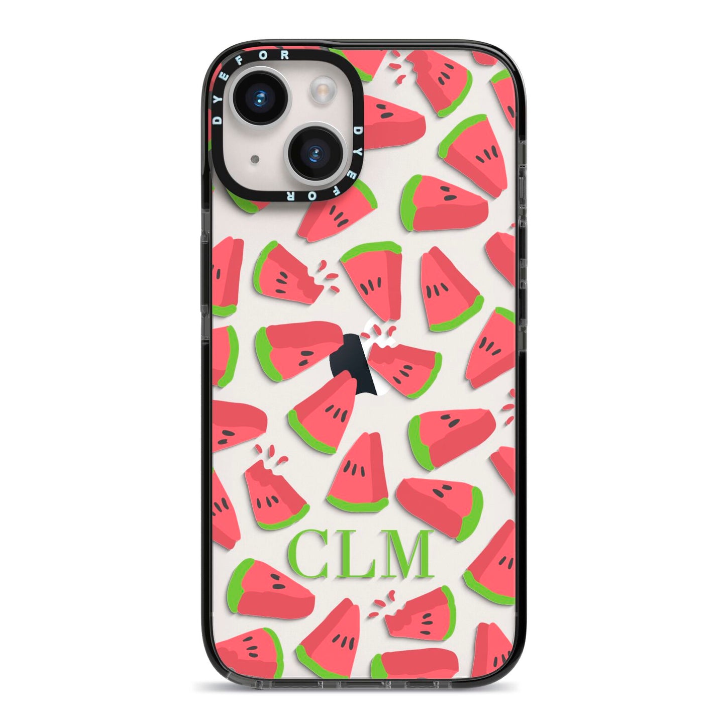 Personalised Watermelon Monogram iPhone 14 Black Impact Case on Silver phone
