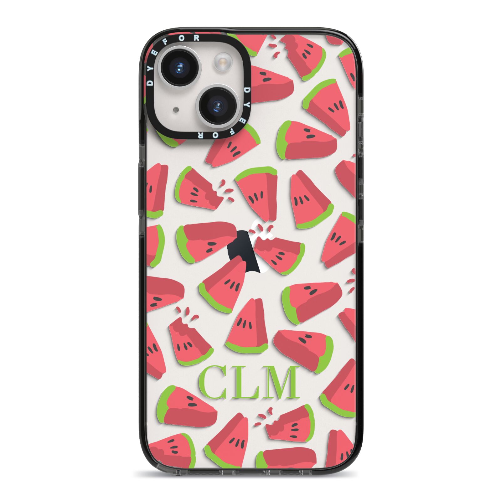 Personalised Watermelon Monogram iPhone 14 Black Impact Case on Silver phone