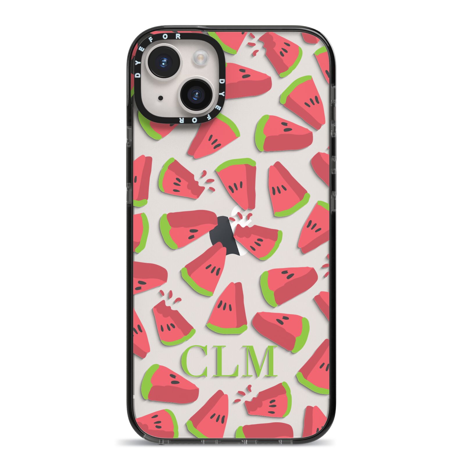 Personalised Watermelon Monogram iPhone 14 Plus Black Impact Case on Silver phone