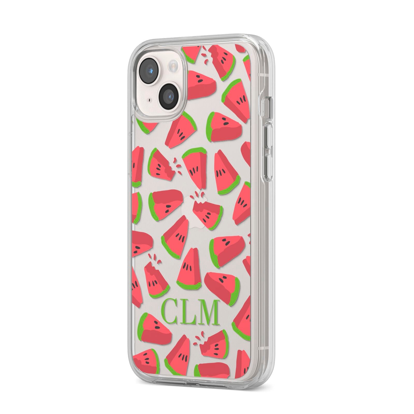 Personalised Watermelon Monogram iPhone 14 Plus Clear Tough Case Starlight Angled Image