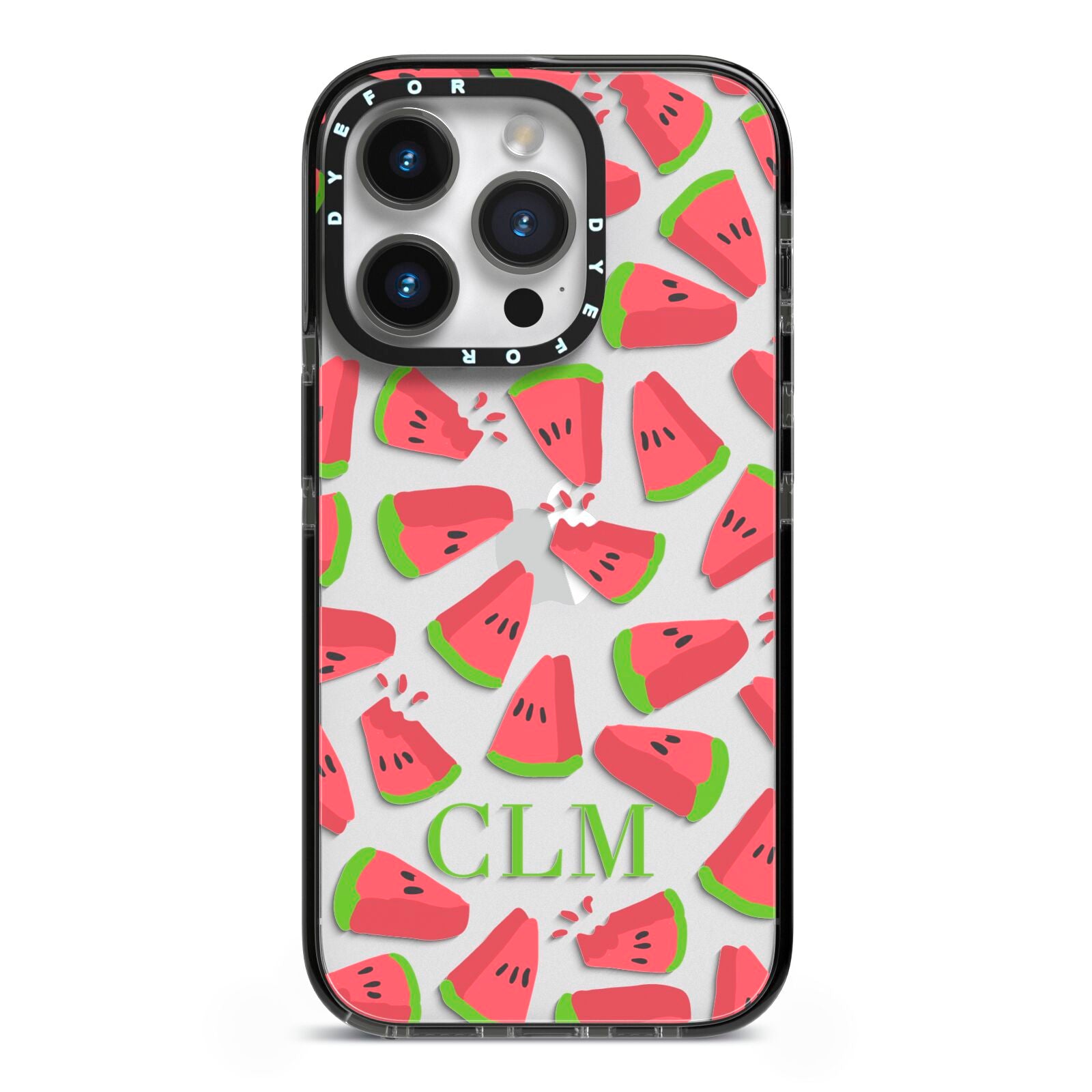 Personalised Watermelon Monogram iPhone 14 Pro Black Impact Case on Silver phone