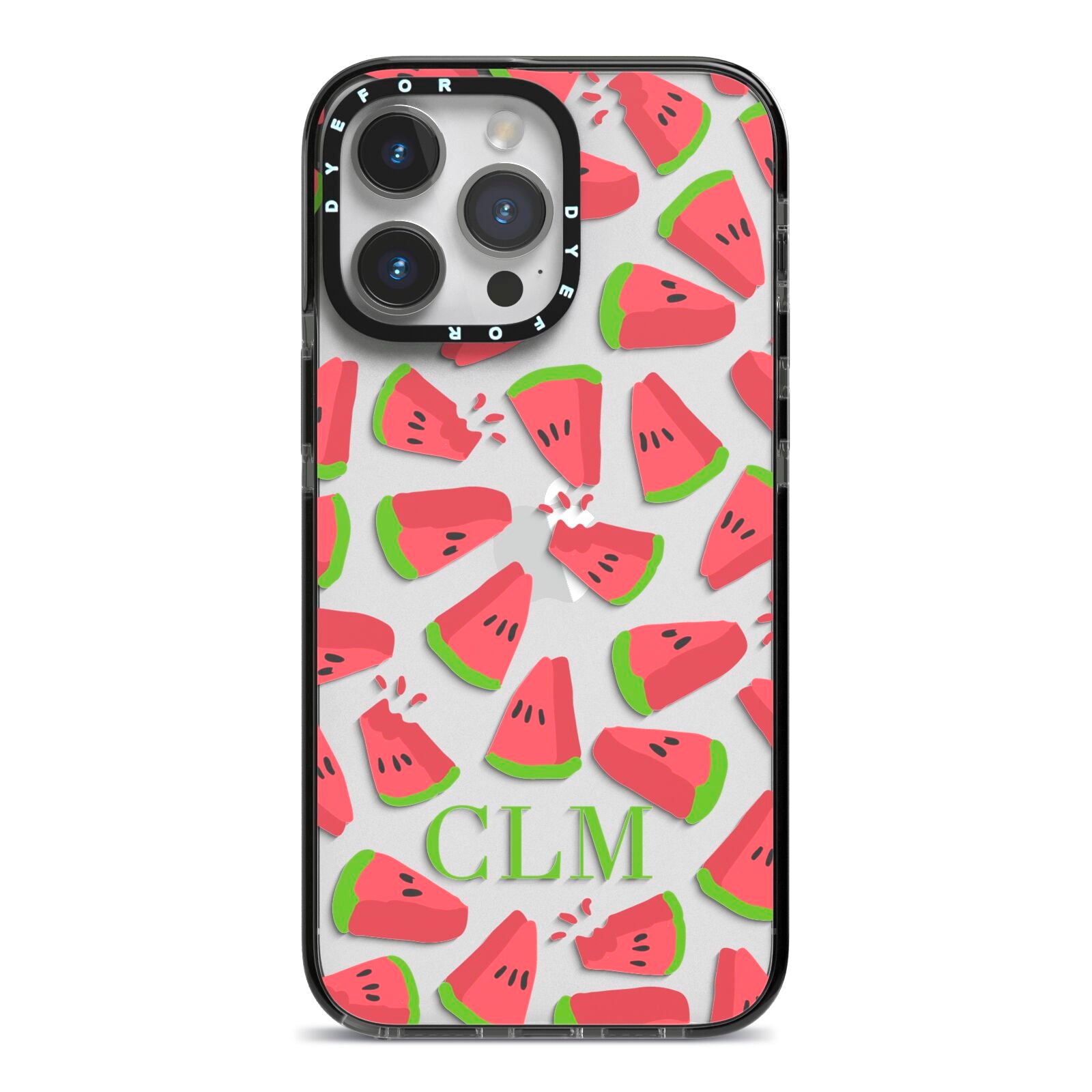 Personalised Watermelon Monogram iPhone 14 Pro Max Black Impact Case on Silver phone