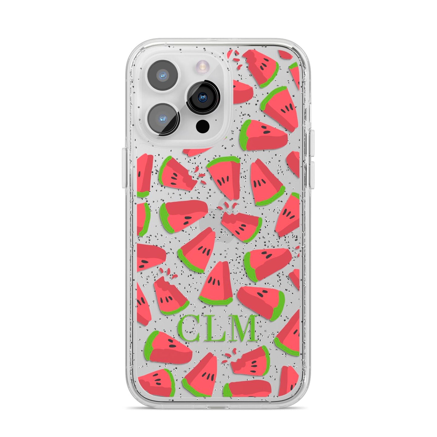Personalised Watermelon Monogram iPhone 14 Pro Max Glitter Tough Case Silver