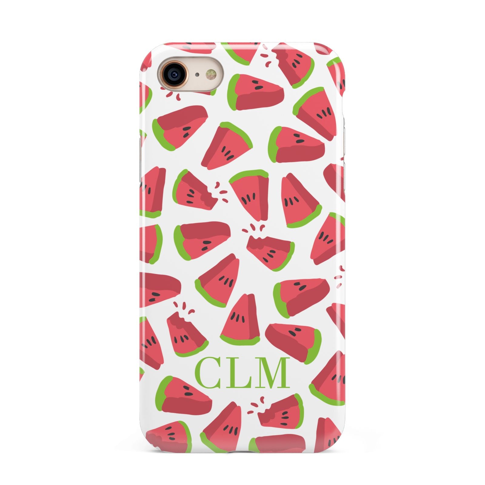 Personalised Watermelon Monogram iPhone 8 3D Tough Case on Gold Phone