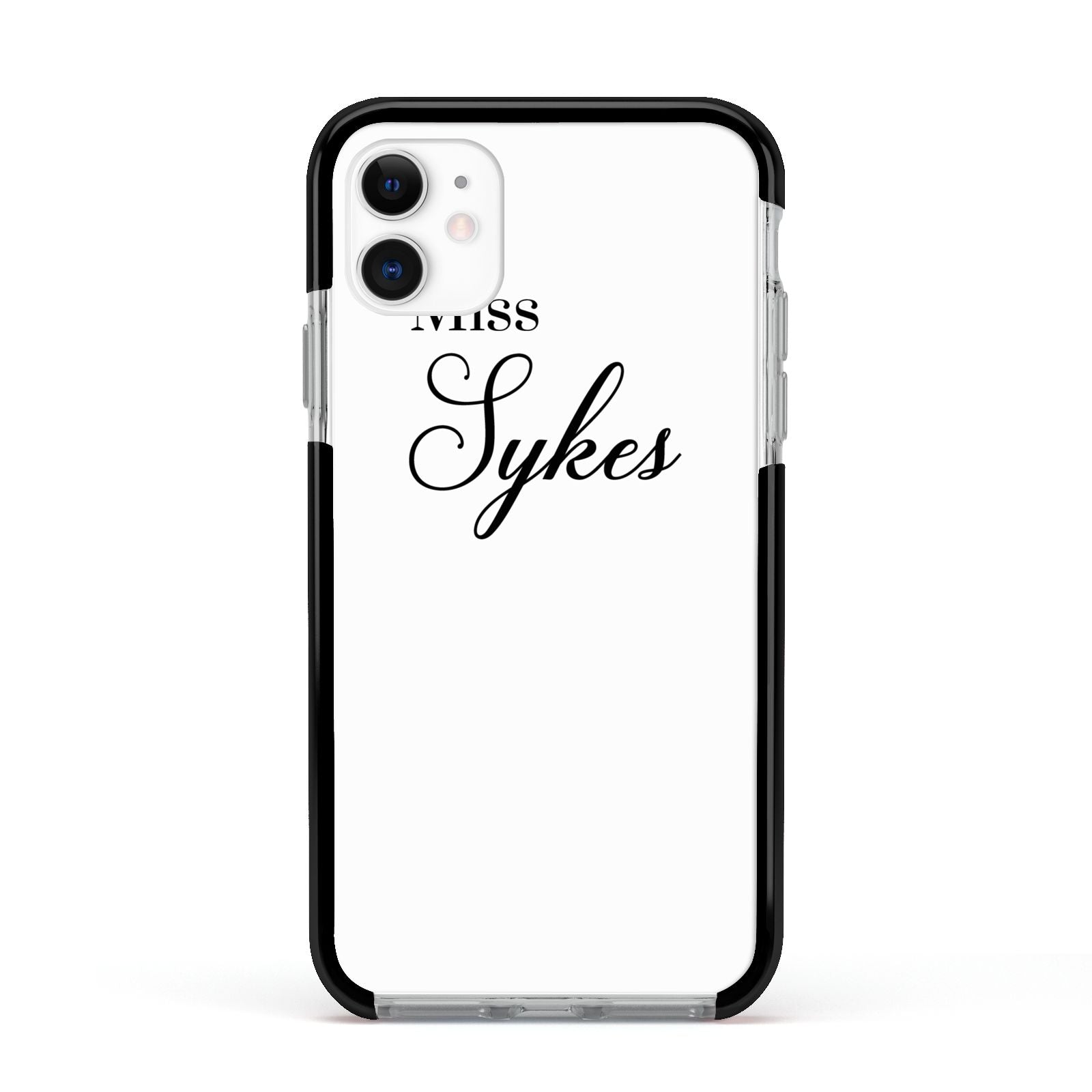 Personalised Wedding Name Miss Apple iPhone 11 in White with Black Impact Case