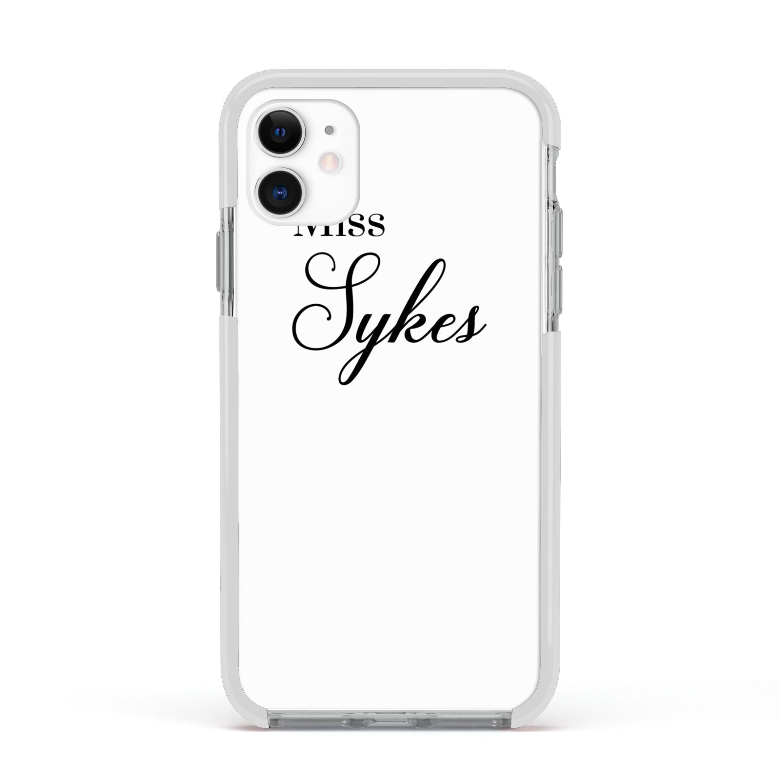 Personalised Wedding Name Miss Apple iPhone 11 in White with White Impact Case