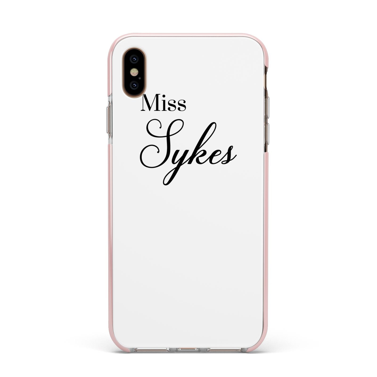Personalised Wedding Name Miss Apple iPhone Xs Max Impact Case Pink Edge on Gold Phone
