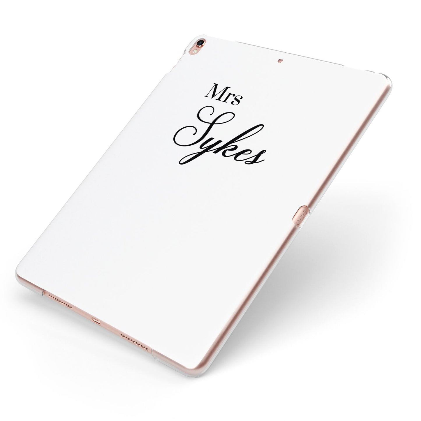 Personalised Wedding Name Mrs Apple iPad Case on Rose Gold iPad Side View