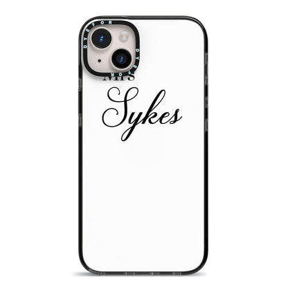 Personalised Wedding Name Mrs iPhone 14 Plus Black Impact Case on Silver phone