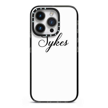Personalised Wedding Name Mrs iPhone 14 Pro Black Impact Case on Silver phone
