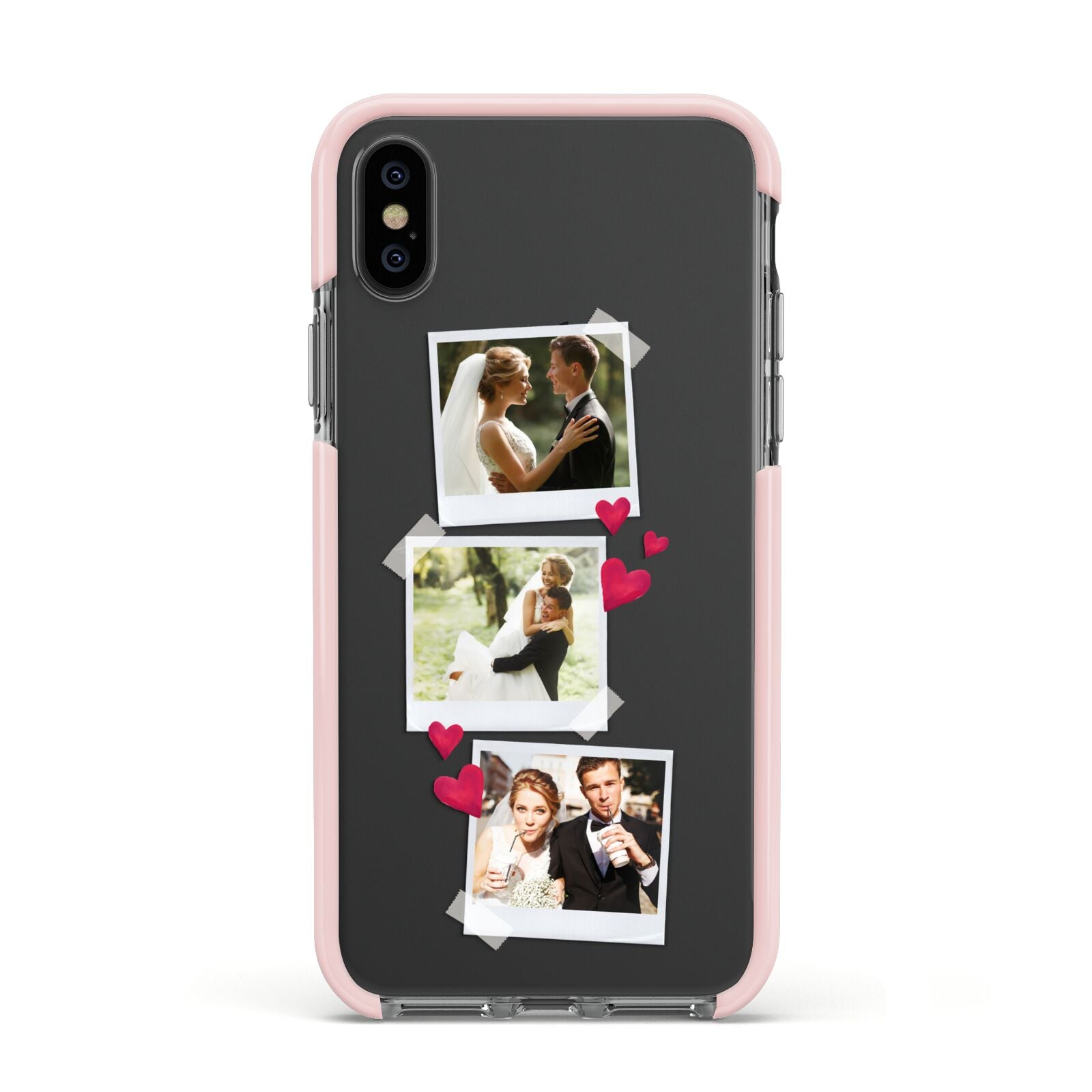 Personalised Wedding Photo Montage Apple iPhone Xs Impact Case Pink Edge on Black Phone