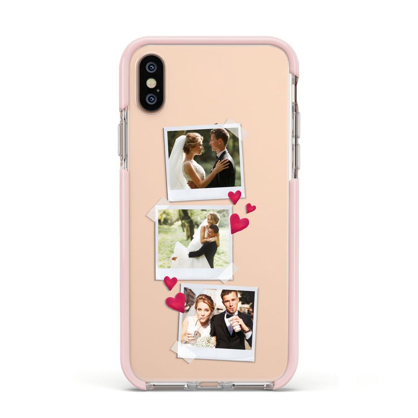 Personalised Wedding Photo Montage Apple iPhone Xs Impact Case Pink Edge on Gold Phone