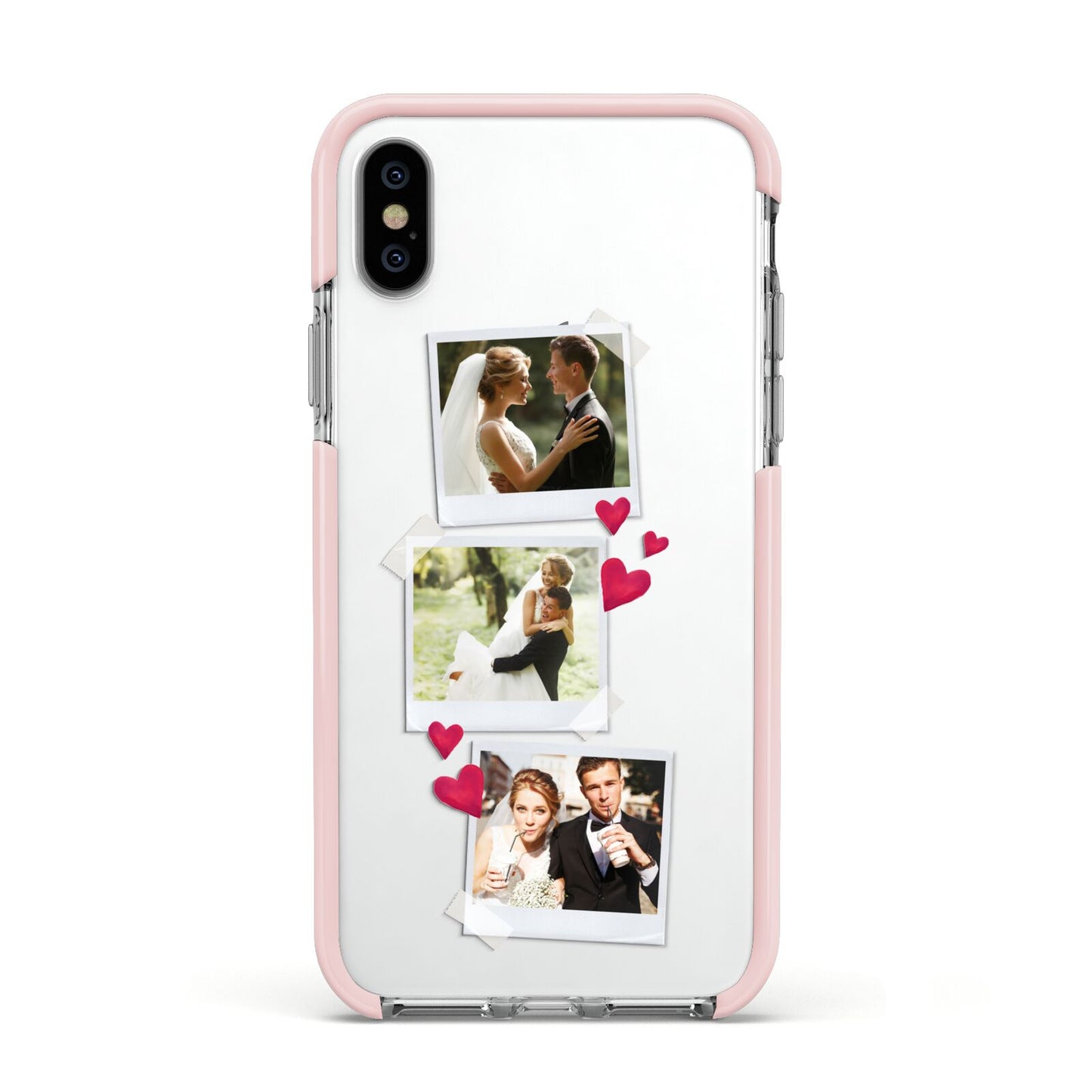 Personalised Wedding Photo Montage Apple iPhone Xs Impact Case Pink Edge on Silver Phone
