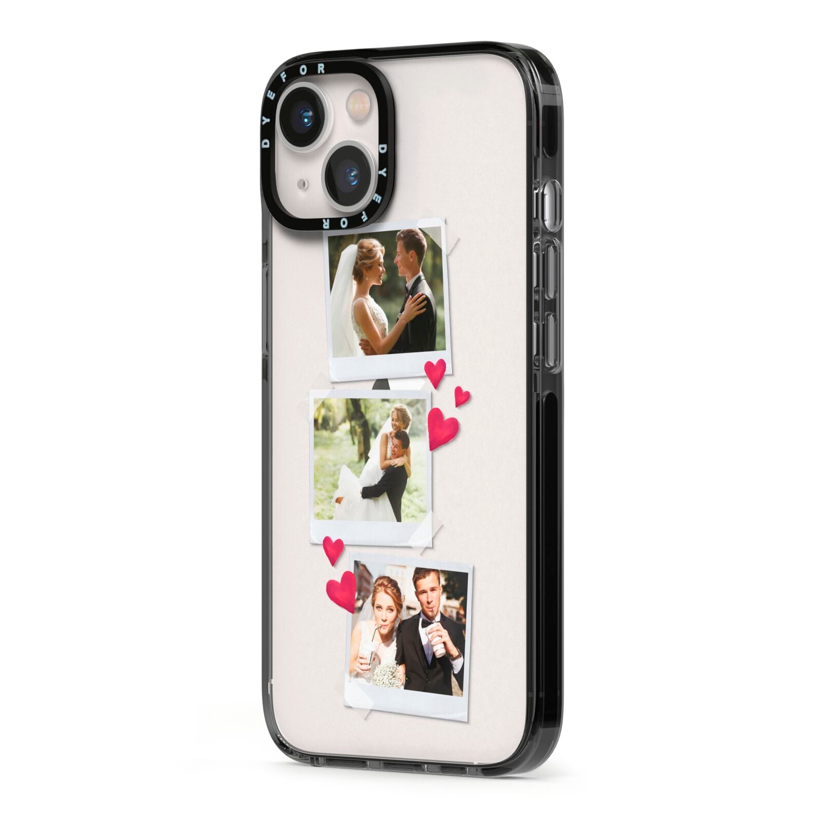 Personalised Wedding Photo Montage iPhone 13 Black Impact Case Side Angle on Silver phone