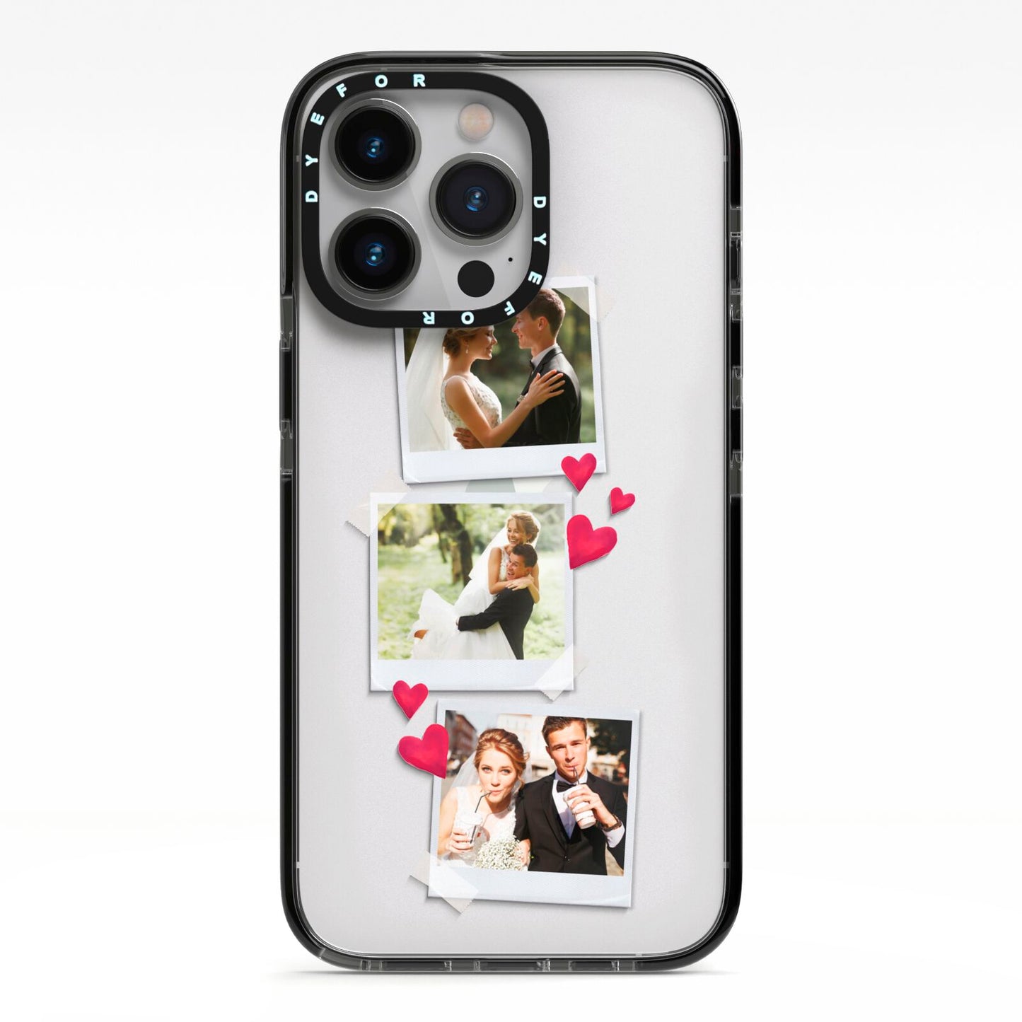 Personalised Wedding Photo Montage iPhone 13 Pro Black Impact Case on Silver phone